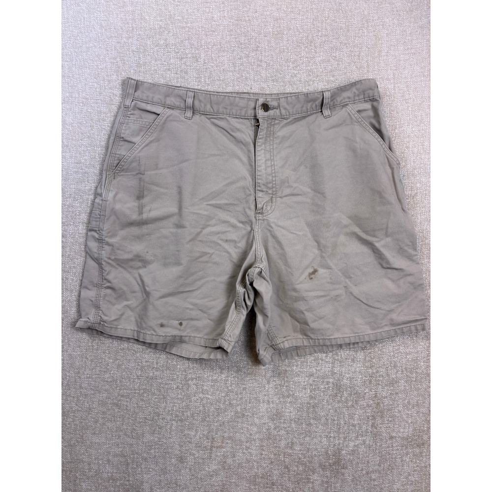 Carhartt B144 TAN Canvas Carpenter Work Shorts Mens 40 Original Fit Tan Stained